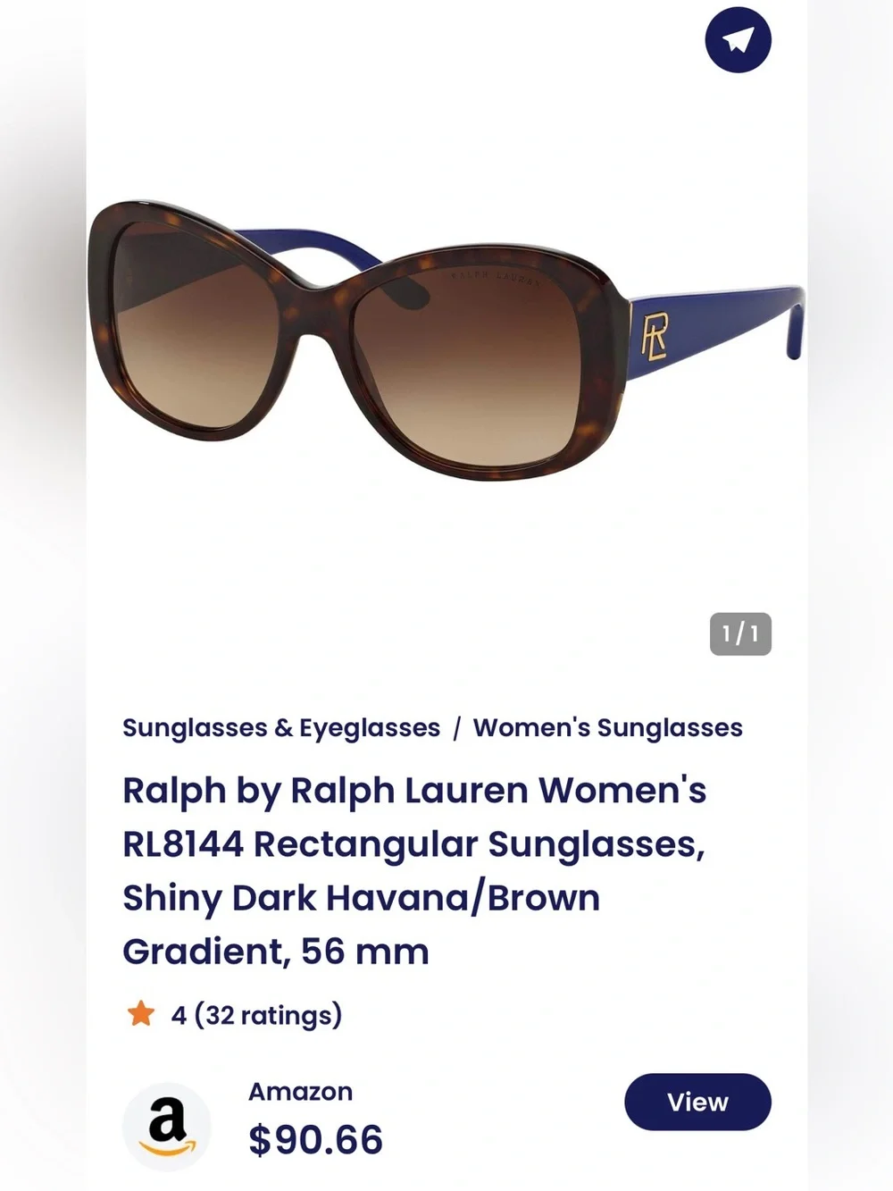 Ralph by Ralph Lauren Women's RL8144 Rectangular Sunglasses, Shiny
